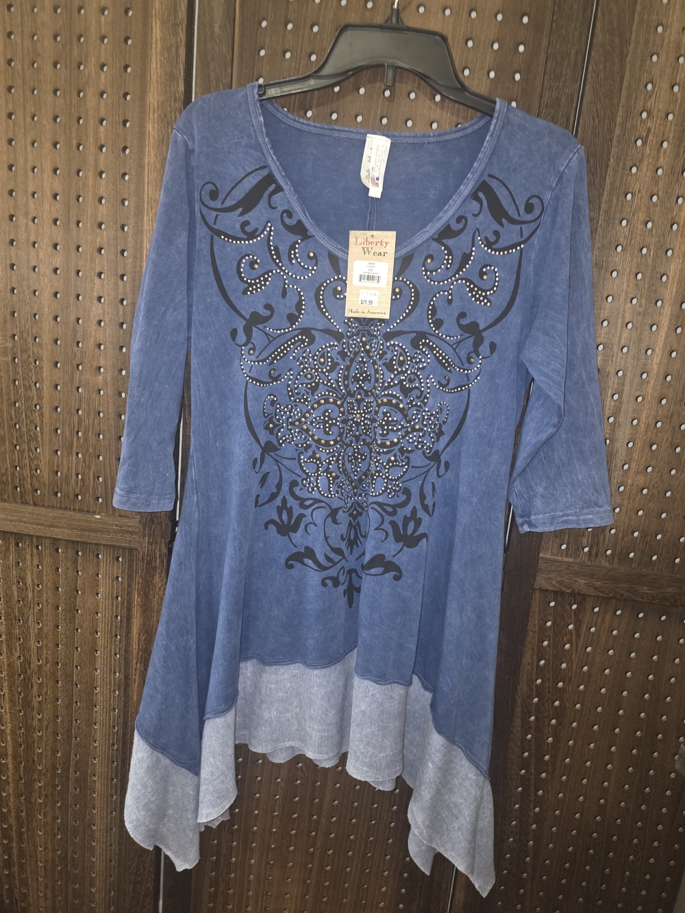 liberty Blue Embellished V-Neck Tunic Top
